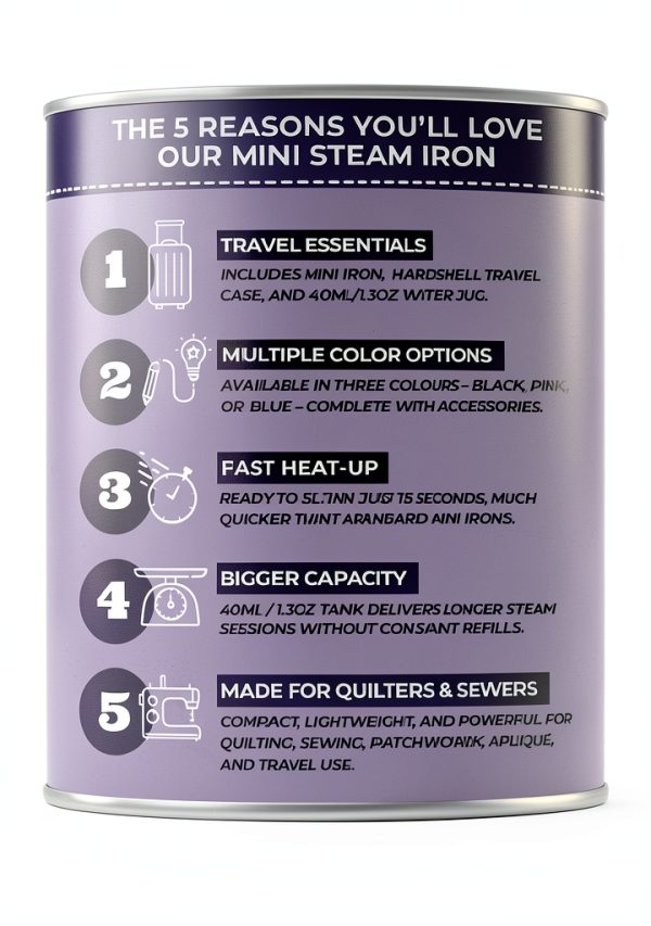 The Quilted Bear Mini Iron Dual Voltage Travel Iron Black-1