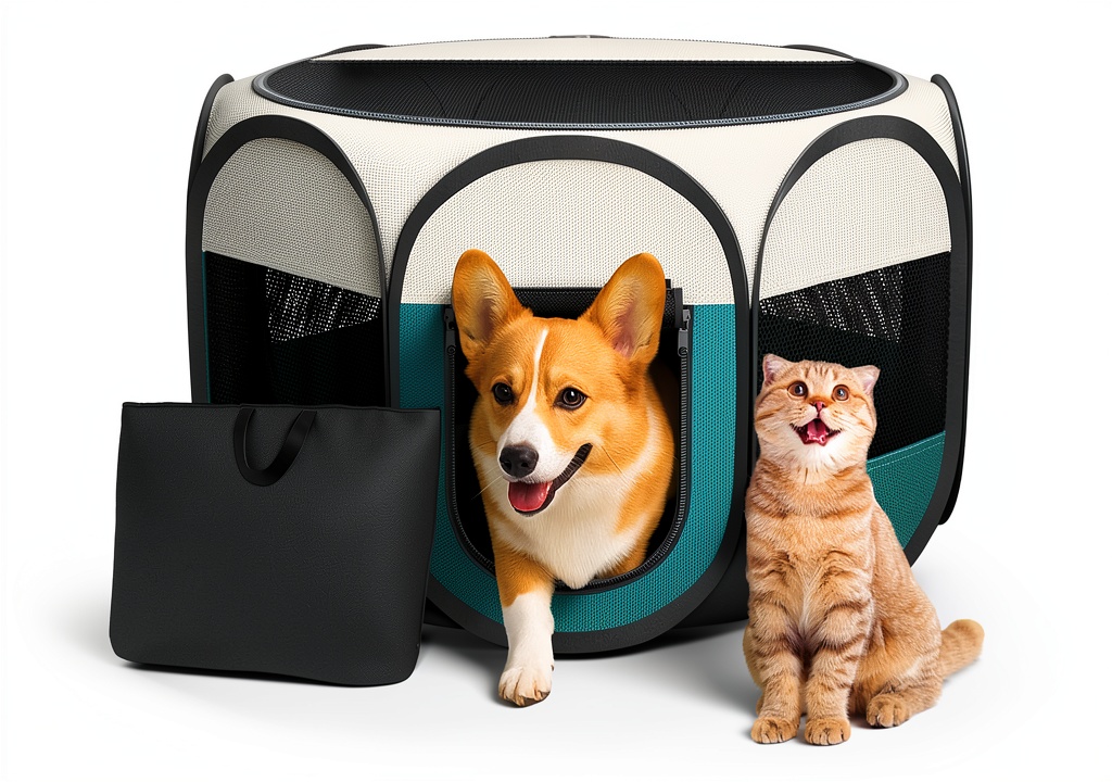 Installing ipetstation Pet Playpen for Small Cats Dogs Portable Safe on a wooden desk